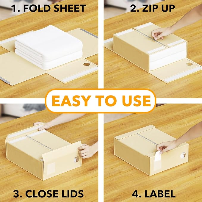SpaceAid 6 Pack Bed Sheet Organizers and Storage, Foldable Sheet Organizer for Linen Closet, Sheets Set Folder Keeper with Window XL (Queen & King Size) Bedding Container (Beige, 6 Pack)