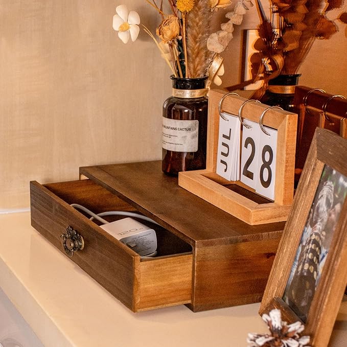 Wooden Drawers Organizer Solid Desktop Drawer Storage Box Organizer | Office Organization for Countertop Table To Store Mail, Phone, Suppliers, Glasses (Wood)