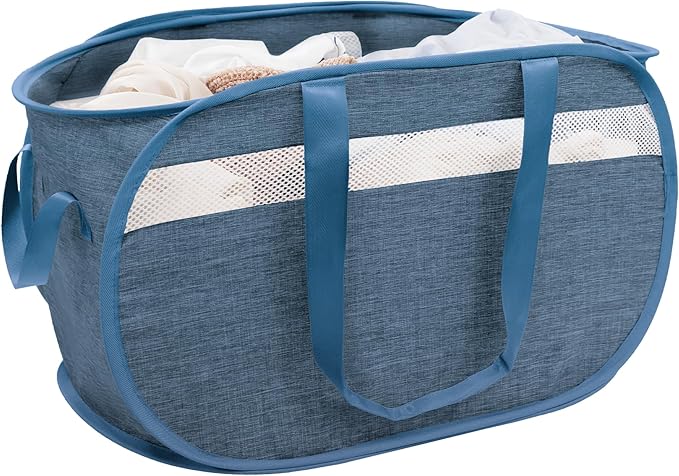 Collapsible Tear Proof Laundry Baskets with Dual Handles, Blue | 70L, Foldable, Pop up Hamper, Reinforced Durable Laundry Hamper for Home, Laundry, Bathroom, Dorm or Travel