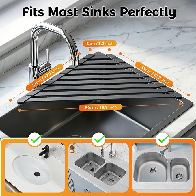 Sink Corner Drying Rack - Foldable Triangular Sink Sponge Holder, Dish Drying Rack Over the Sink, Kitchen Sink Accessories (Grey, 19.69" x 12.2")