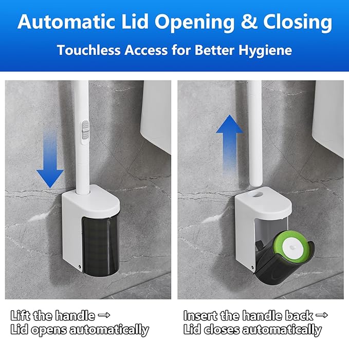 2 Pack Disposable Toilet Brush and Holder Set with 48 Wand Refills, Wall Mounted Toilet Bowl Cleaning Brush, Hygienic Bathroom Toilet Scrubber Kit