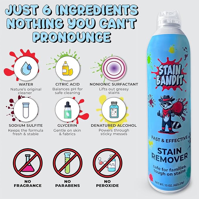 Stain Remover Spray, 360° Continuous Spray Bottle, 15 Oz (Pack of 2) | Non-Toxic, Stain Remover Family Safe Formula, Effective Stain Cleaning Spray for Clothes, Carpet, Seats, Friendly Packaging