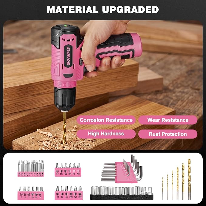Tool Set, Tool Kit for Home, 8V Cordless Drill Set, 157PCS Tool Kit with Drill, General Household Hand Tool Box with Storage Case, Power Drill Kit for Women and Men, Home Maintenance and Repairs(Pink)