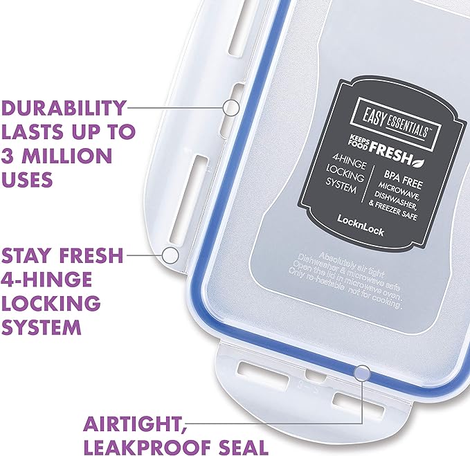 LOCK & LOCK Easy Essentials Food Storage lids/Airtight containers, BPA Free, 10 Piece - Square, Clear