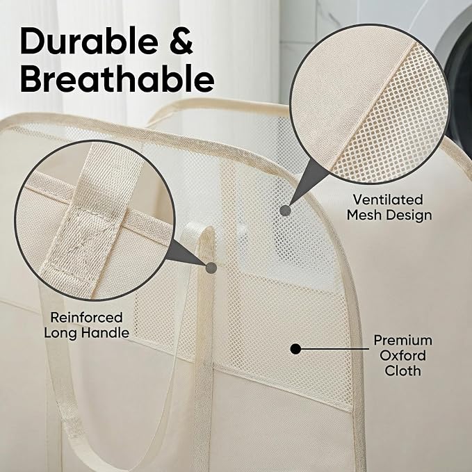 Tsmall bear Foldable Laundry Basket with Mesh Window | 95L Dirty Clothes Hamper with Handles, Sturdy Steel Frame,Collapsible Laundry Hamper for Bedroom,Bathroom,Home,Dorm