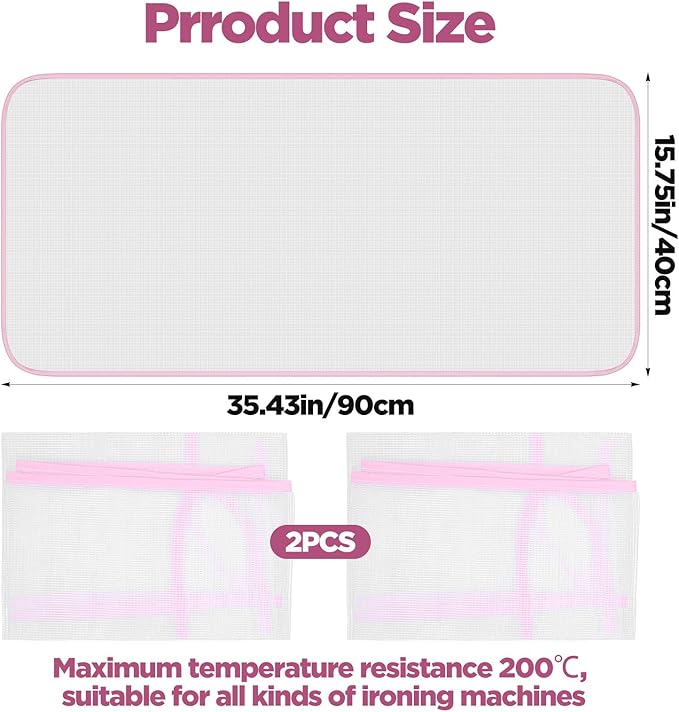 2 Pcs Press Cloth,Ironing Cloth to Protect Clothes,Clothes Scorch-Saving Iron Protector Insulation Pad,Polyester Mesh Iron Pressing Mat for Easy Irons Sewing(Pink)