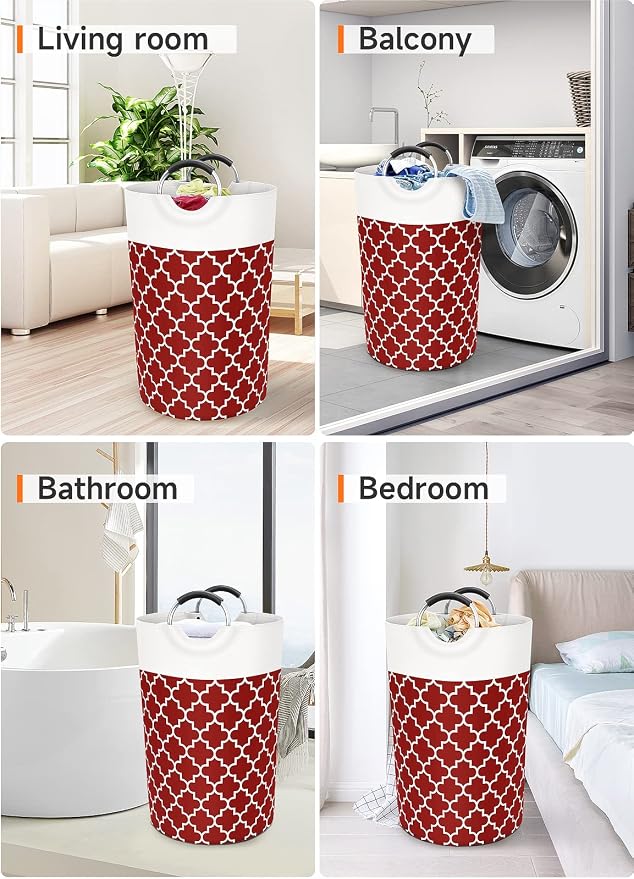 Fabspace Large Laundry Basket Laundry Hamper Bag Washing Bin Clothes Bag Collapsible Tall with Handles Waterproof Travel Bathroom College Essentials Storage for College Dorm, Family, 115L (Red) | Freestanding Laundry Hamper, Waterproof Dirty Clothes St...