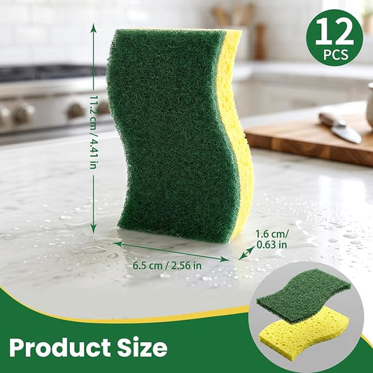 12 Count Heavy Duty Scrub Sponges,Dual Sided Kitchen Sponges for Non-Coated Cookware and Outdoor Grills, Flexible, Durable, and Strong, Long Lasting Cleaning Sponges for Cleaning Kitchen Dishes