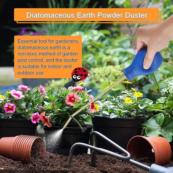 Diatomaceous Earth Duster, Powder Sprayer, (2pack) Garden Duster Applicator Dispenser with Long Plastic Tube for Organic Gardening Agricultural Supplies for Diatomaceous Earth Powder（Blue）