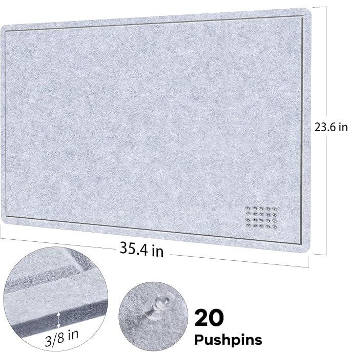 Felt Bulletin Board 36x24 inches, Decorative Pin Board for Home & Office | Cork Board Alternative for Wall with Push Pins, Display Mood Board for Photos, Notes & Reminders