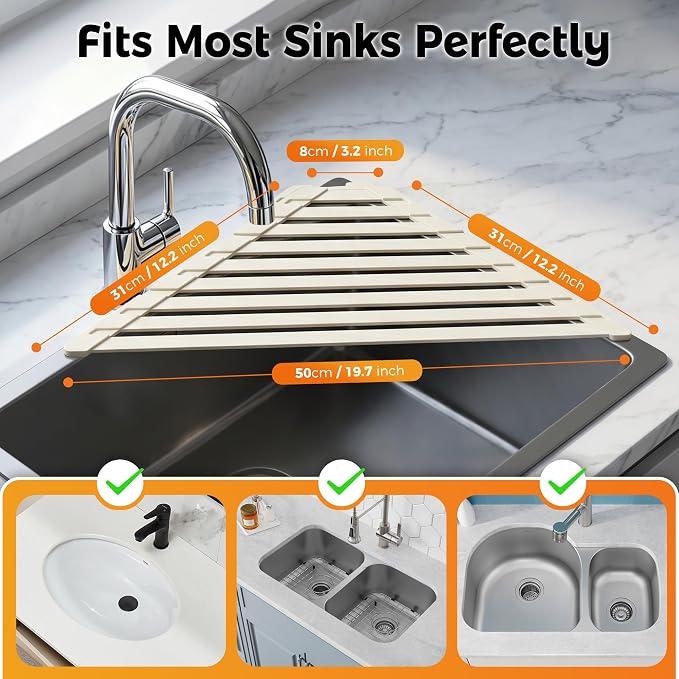 Sink Corner Drying Rack - Foldable Triangular Sink Sponge Holder, Dish Drying Rack Over the Sink, Kitchen Sink Accessories (White, 19.69" x 12.2")