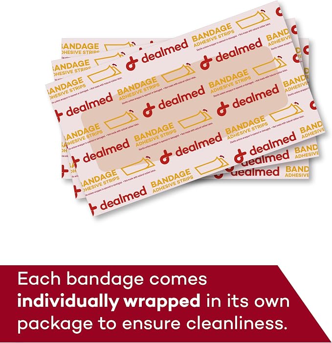 Dealmed Fabric Adhesive Bandages - Flexible Latex Free - 100 Ct (24 Pack) | 2 x 4 in, Sterile, Individually Wrapped, Non Stick Pad, Polyurethane PU, 2400 Total Count, Tan, For Hands And Toes