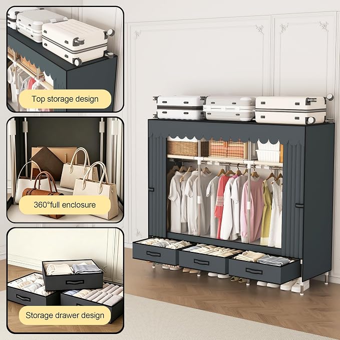 Portable Closet Wardrobe with Drawers for Bedroom，Apartment and Living Room