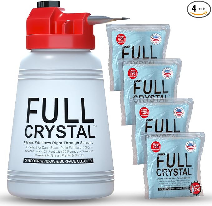 Full Crystal Window Cleaner, Bottle + 16oz Powder, Cleans Up to 80 Windows