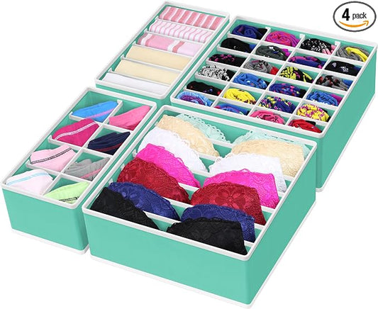 Simple Houseware 4-Pack Drawer Organizer Set for Underwear/Socks/Bra | Turquoise, Closet Dividers for Underwear, Socks, Bras, Scarves, Ties - Foldable Non-Woven Storage Boxes