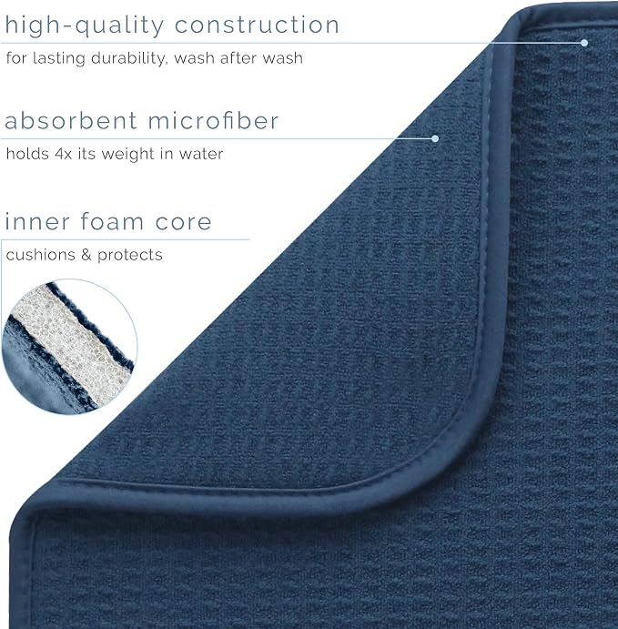 S&T INC. Dish Drying Mat Jumbo, 18” x 30”, Absorbent Microfiber Kitchen Counter Mat, Dish Drying Pad for Dishes, Utensils, Pots and Pans, Jumbo, Navy