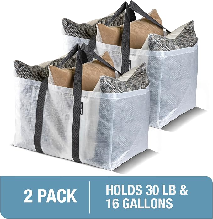 CleverMade XXL Storage Basket Tote, 76L, 2 Pack, Transparent | Open tops speed loading for groceries, laundry, or beach gear. Reinforced handles manage big loads, then bags fold flat.