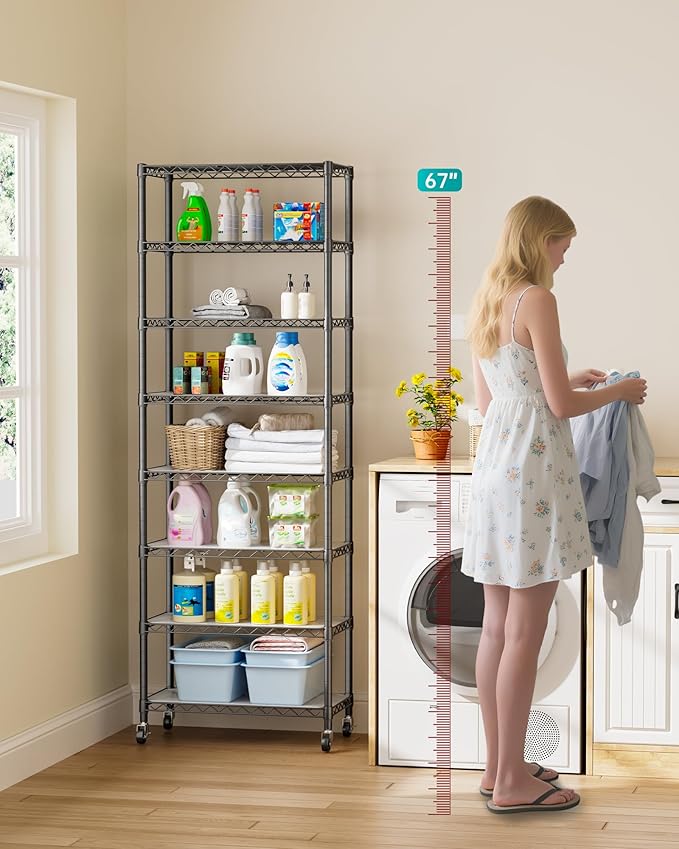 Golpart 8Tier Adjustable Storage Shelves Metal Wire Shelving Standing Shelf | Utility Heavy Duty Unit Rack Closet Organize for Home Kitchen Laundry Room Organization Pantry 12"Dx22"Wx72"H Black