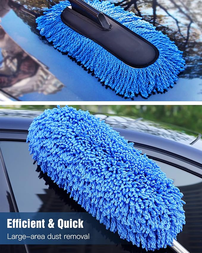 YeewayVeh Car Duster, Scratch-Free Microfiber Cleaning Brush, Blue | Extendable Handle Pollen & Dust Remover for Truck, SUV, Vehicles & Home Cleaning