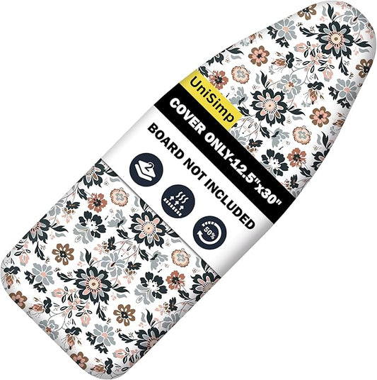 UniSimp Small Ironing Board Cover and Pad 12.5"x30" Small Iron Board Cover with Padding,Tabletop Mini Ironing Board Cover and Pad Small Size, Cotton Canvas, Heat Resistant, Drawstring Floral