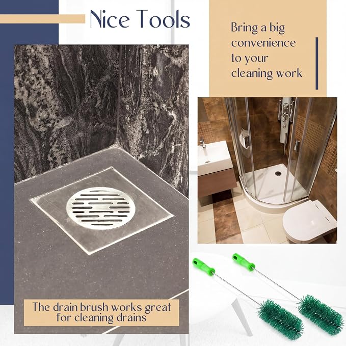 Baderke 2 Pieces Drain Brush Pipe Cleaning Tube Brushes 19.7 Inch Plastic Shower Pipe Flexible Cleaning Tool (Green,19.7 x 2.4 Inch)
