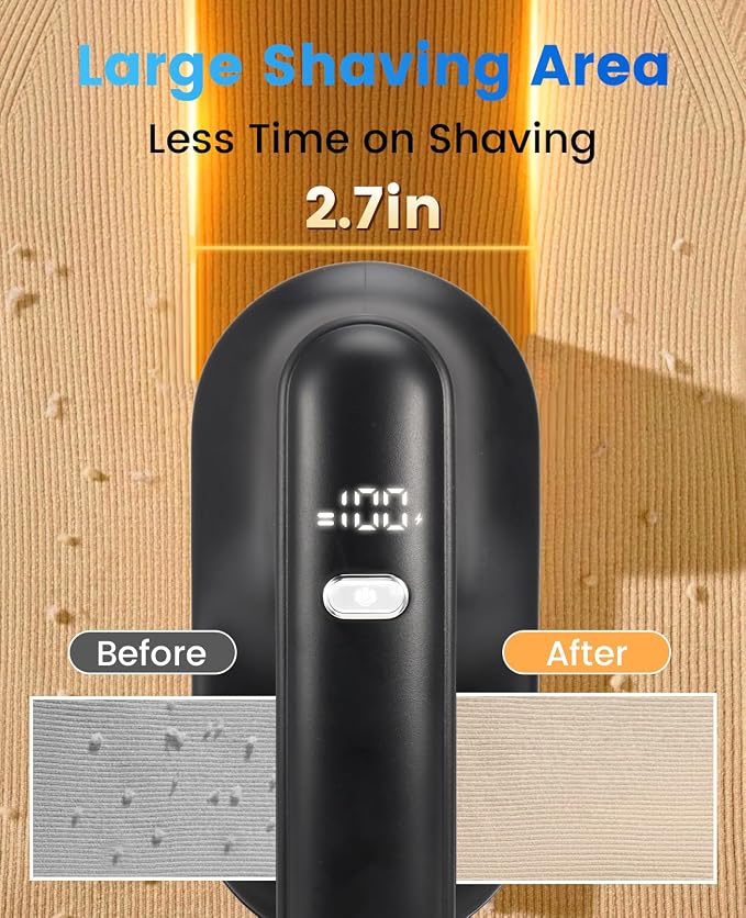 Killrose Fabric Shaver for Clothing，Rechargeable Lint Shaver with 2.7in Large Shaving Head, 6-Leaf Blades & LED Display,2-Speed Sweater Shavers to Remove Pilling from Clothes, Furniture, Sofa, Blanket