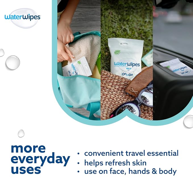 WaterWipes Sensitive+ On The Go Wipes, 3-In-1 Cleans, Cares, Protects, 99.9% Water, Unscented & Hypoallergenic Wet Wipes, 28 Count (Pack of 2)