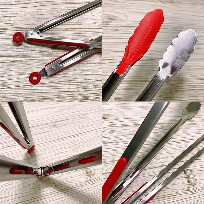 18 inch Extra Long Grill Tongs (1 orange +1 red), with Silicone Tip Head, Stainless Steel Barbecue Tongs with Long Handle, Large Sized Food Tong, Extended Serving Tong