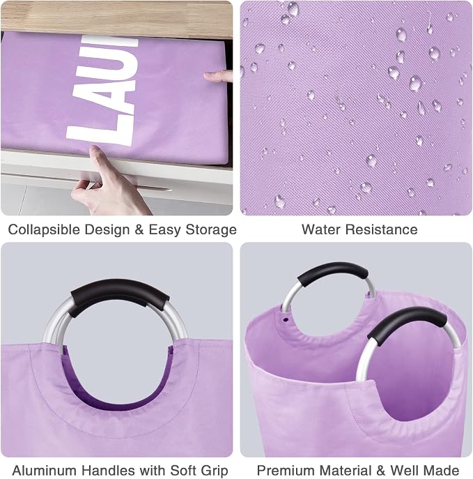 Large Laundry Basket, Laundry Hamper Bag with Handles, 95L Purple | Freestanding Tall Dirty Clothes Hamper, Collapsible and Portable Laundry Bin for Dorms and Bedrooms, Thick, Sturdy Fabric