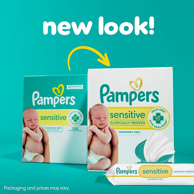 Pampers Sensitive Baby Wipes, Water Based Baby Wipes, Fragrance Free and Hypoallergenic, 588 Wipes Total (7X Refill Packs) [Packaging May Vary]