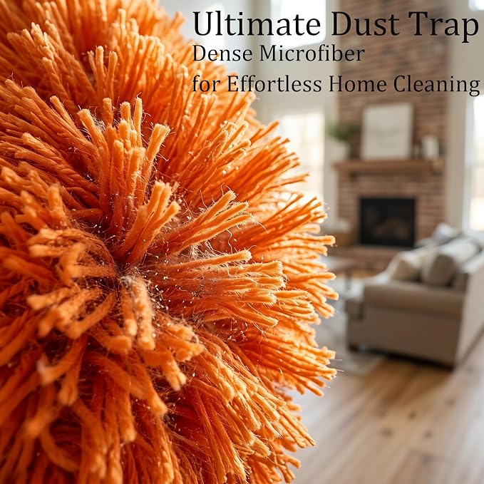 Microfiber Feather Duster for Telescopic Extendable Pole, Cleaning Duster Kit with Bendable Head & Scratch-Free Protective Tip, Washable Dusting Brush for Cleaning Ceiling Fans, Blinds, Furniture, Car
