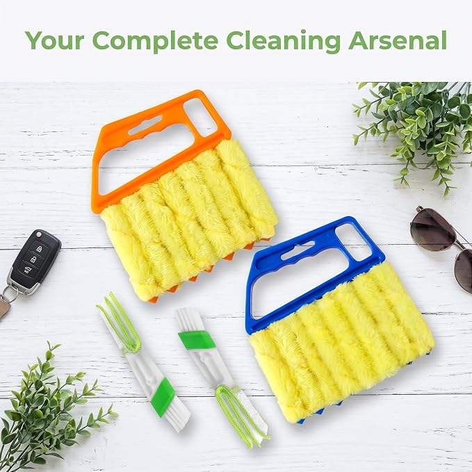 4Pcs Microfiber Blind Cleaning Brush with 7-Finger & 3-Finger Brushes, Washable Window Blinds Cleaner for Venetian Blinds, Shutters, AC Vents, Car Vents & Fans, Orange Blue