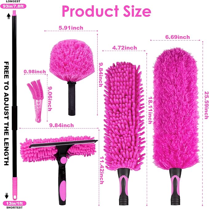 CALBEAU 8 Foot Dusters for Cleaning, Duster with Extension Pole, Microfiber Feather Duster Used for Cleaning Ceiling Fan, High Window, Blinds, Shutters, Sofa, Cobweb Duster for Home (12 PCS)
