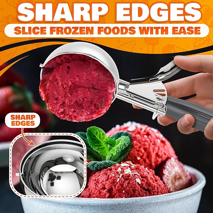 4 oz Large Ice Cream Scoop with Trigger Release #8 - Stainless Steel Cookie Scoop for Baking, Ice Cream & Cookie Dough, Comfort Grip Handle, Easy Release, Dishwasher Safe, Great as Mothers Day Gifts