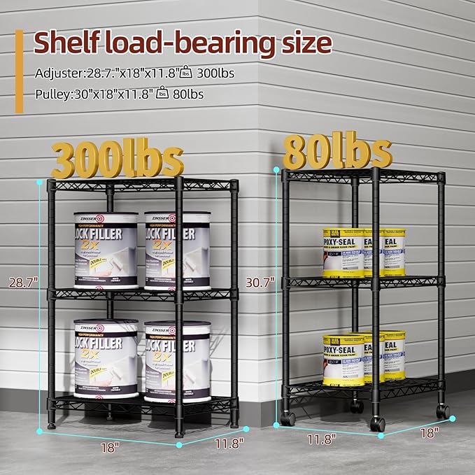 SINGAYE Small Wire 3 Adjustable Shelves Pantry Metal Shelf Floor Organizer | Armoire Adjustable Floor Kitchen Narrow Organizer Rack Shelving Short Square Stackable Standing Storage Tier Under Unit