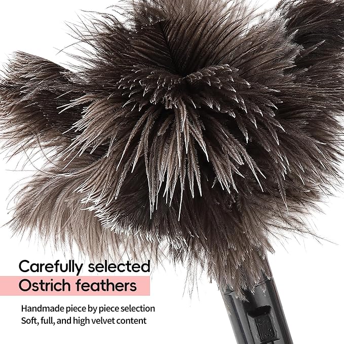 Retractable Feather Duster-Genuine Ostrich Feathers,Anti-Static,Reusable Eco-Friendly Handheld Cleaning for Keyboard,Home,Car,Office(10 to 15 Inches) 2 Pack