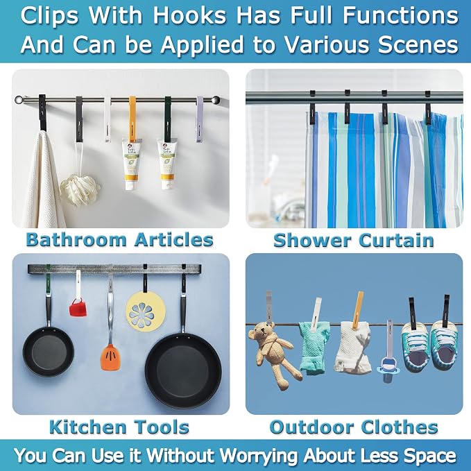 Laundry Hooks with Clips Hanger Closet Organizer Clamps Socks Boot Bras Towels for Bathroom Wardrobe Kitchen Office 4Pcs (Purple)