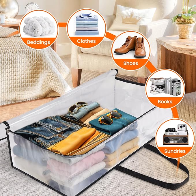 TasticTotes 8 Pack Clear Storage Bags for Comforter, 90L Long | Plastic Blanket Storage with Zipper & Handle, Foldable Moving Bags, Closet Organizer and Under-Bed Storage Containers
