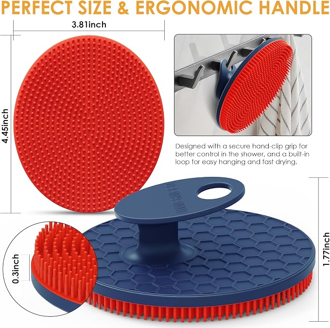 INNERNEED Magnetic Silicone Body Scrubber, Hygienic Shower Brush, Red | Gentle Exfoliating & Deep Cleansing Body Brush for Daily Shower, Skin Vitality