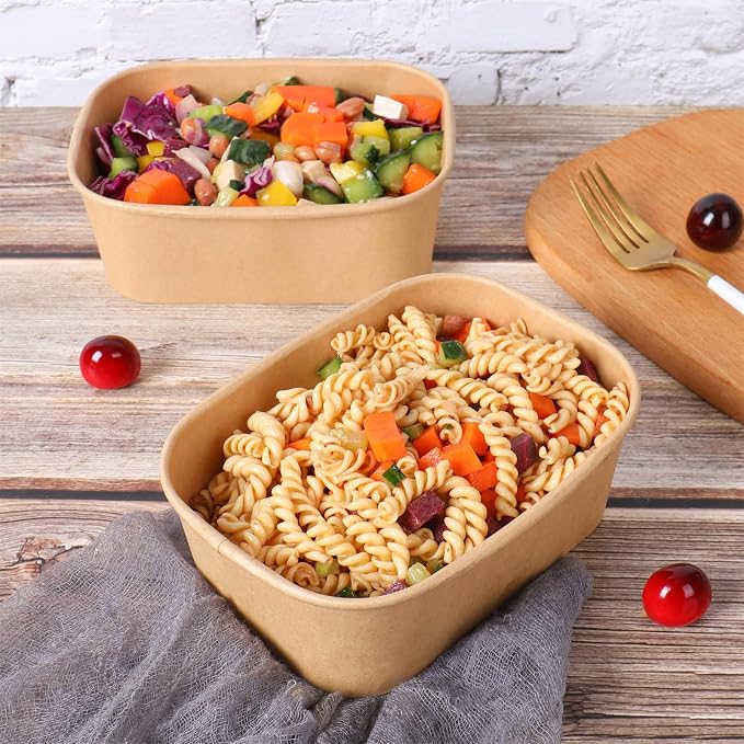 28 oz Disposable Kraft paper bowls with lids Food container 50 Pack