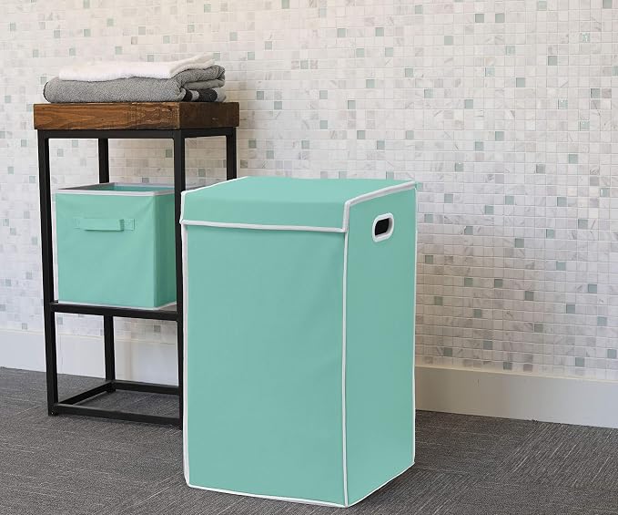 Simple Houseware Foldable Laundry Hamper Basket with Lid, Turquoise