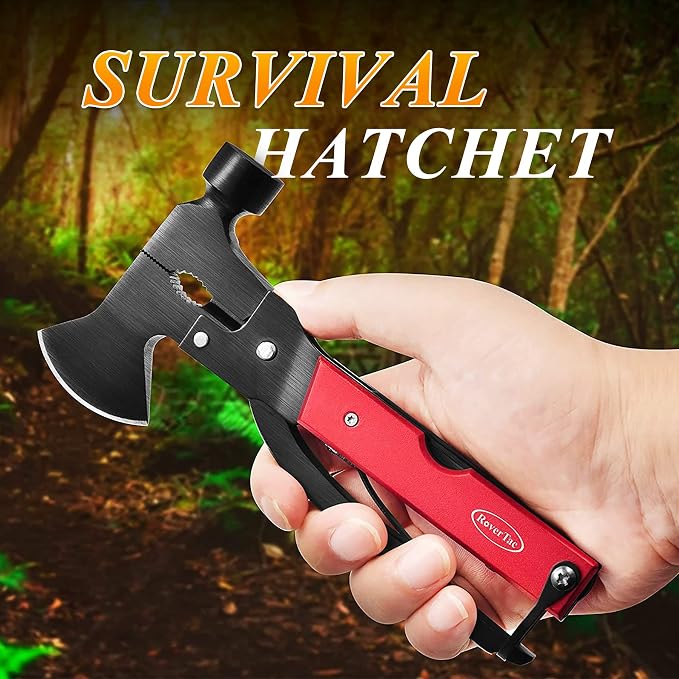 14-in-1 Multitool Camping Axe Hatchet – Essential Camping Gear with Knife, Hammer, Saw, Bottle Opener, Screwdriver – Multi Tool with Sheath – Gifts for Men, Dad, and Outdoor Adventures