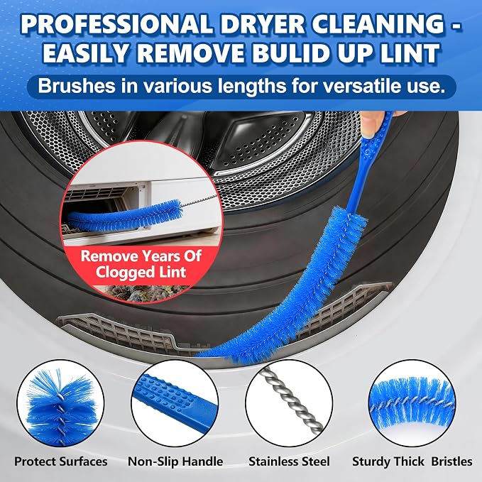 Sealegend 5Pcs Dryer Vent Cleaner Kit Universal Vacuum Hose Attachment Blue | Brushes for Refrigerator Coils, Drain, Condenser, Sinks & Tile Grout