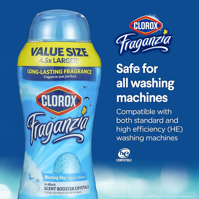 Clorox Fraganzia Scent Booster Crystals, Morning Sky, 70 Oz Bottle, 6-Pack | Add directly to washer with detergent, works in standard and high-efficiency machines, large refill size