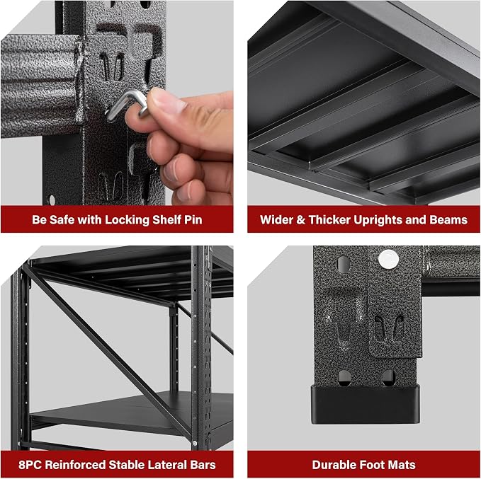 6000LBS Heavy Duty Garage Shelving Units,79" Wide & Deep Storage Shelves,Black Metal Garage Shelves,Large Storage Rack,Steel Shelf,Industrial Shelving for Shop,Warehouse,Basement,79" W x 24" D x 79" H