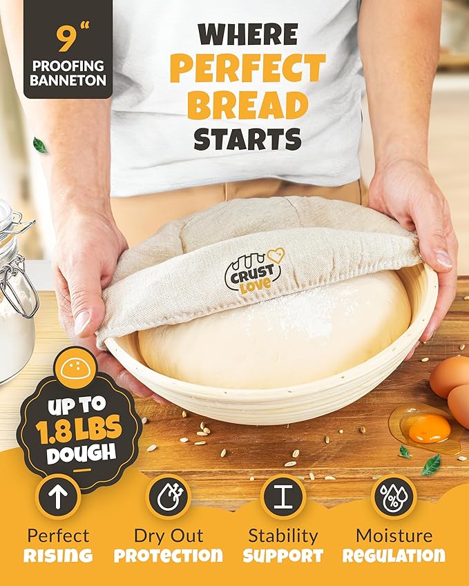 CRUSTLOVE Cast Iron Dutch Oven for Bread Baking - incl. Sourdough Bread-Baking Supplies like Banneton Bread-Proofing Basket - 5QT Bread-Oven with Lid Bread-Making Kit Pan, Pot, Sour Sough Tools, Lame
