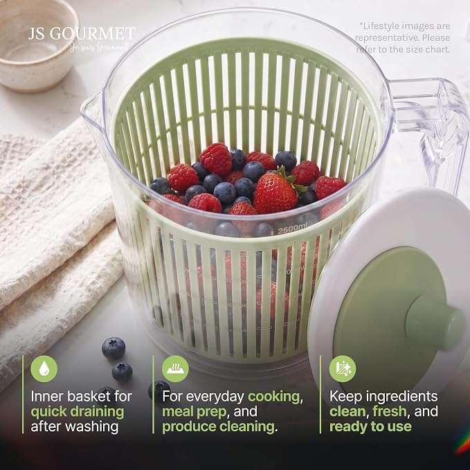 JS Gourmet Salad Spinner – 4.73L (20 Cup), BPA-Free Manual Vegetable Spinner with Strainer Basket, Durable Kitchen Gadget, Easy Spin Dryer Bowl for Lettuce, Fruits & Greens