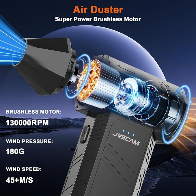 Compressed Air Duster-130000RPM Super Power Air Blower with Brushless Motor | 3-speed adjustable rechargeable Air Duster for PCs, Keyboards, Cars, Outdoor Use, the Home, and Clearing Snow and Leaves
