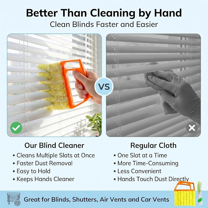 4Pcs Microfiber Blind Cleaning Brush with 7-Finger & 3-Finger Brushes, Washable Window Blinds Cleaner for Venetian Blinds, Shutters, AC Vents, Car Vents & Fans, Orange Blue