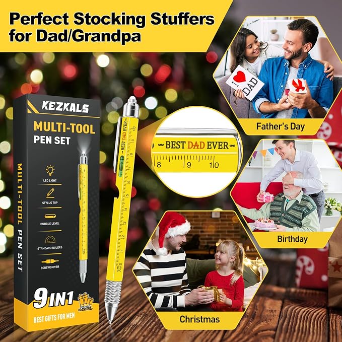 Dad Gifts, 9 in 1 Multitool Pen Mens Gifts for Fathers Day Birthday | Stocking Stuffers for Dad, Birthday Christmas Gift for Men, Personalized Fathers Day Mens Gift for Dads Grandpa Husband